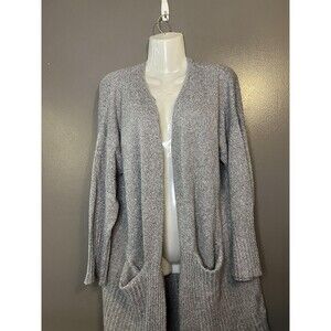 lovemarks Cardigan Sweater Womens Medium Gray Open Front Longline Duster Pockets